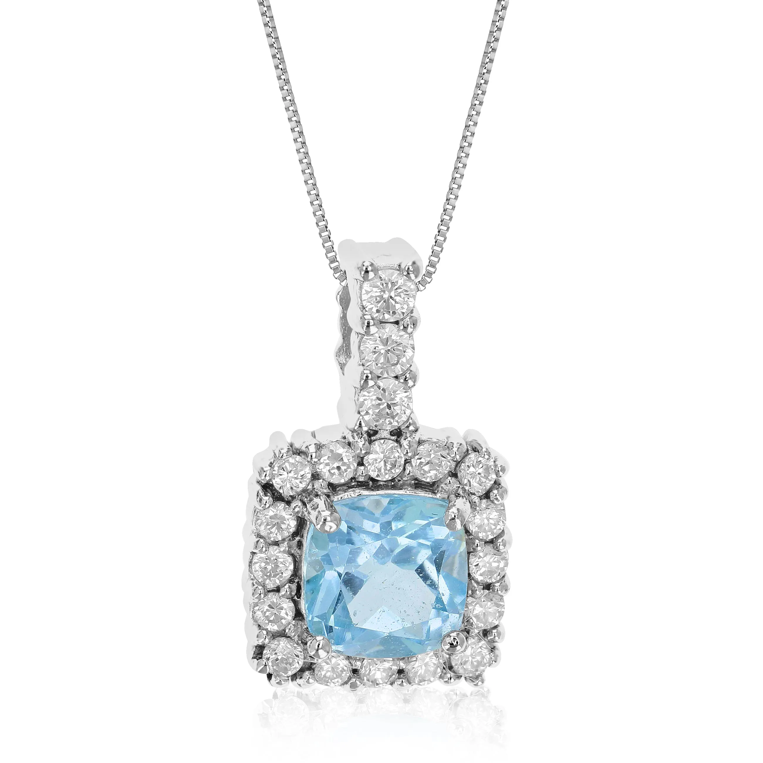 0.85 cttw Blue Topaz Pendant Necklace .925 Sterling Silver 7 MM Cushion Cut