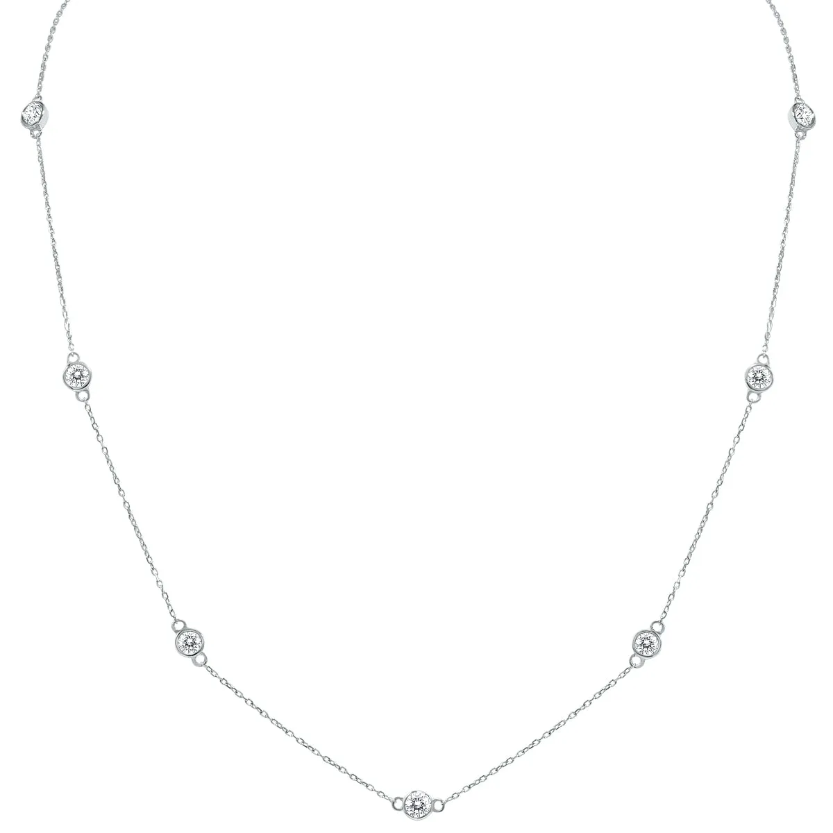 1 1/2 Carat TW Bezel Set Diamond Station Necklace in 14K White Gold