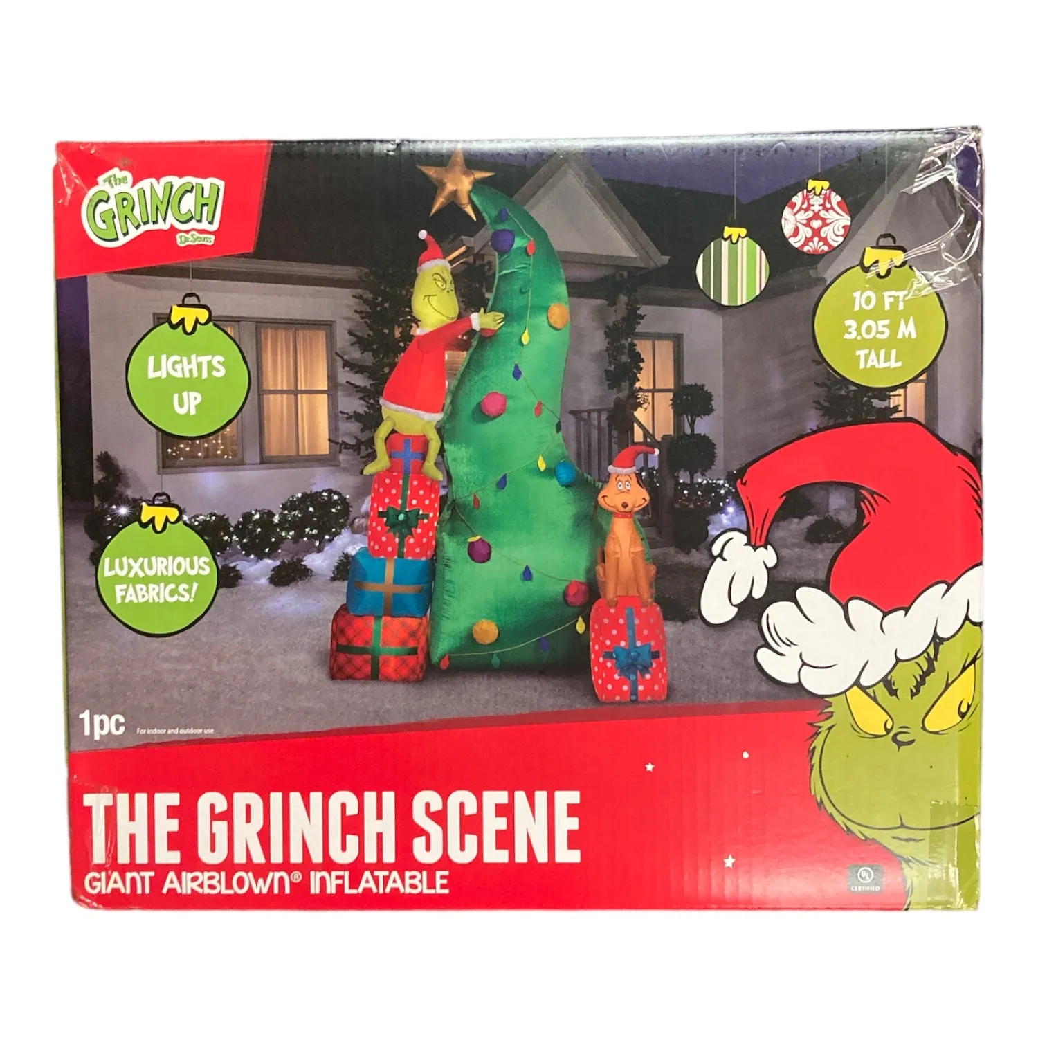 10 Ft. Tall Christmas Inflatable Grinch and Max with Christmas Tree and Presents