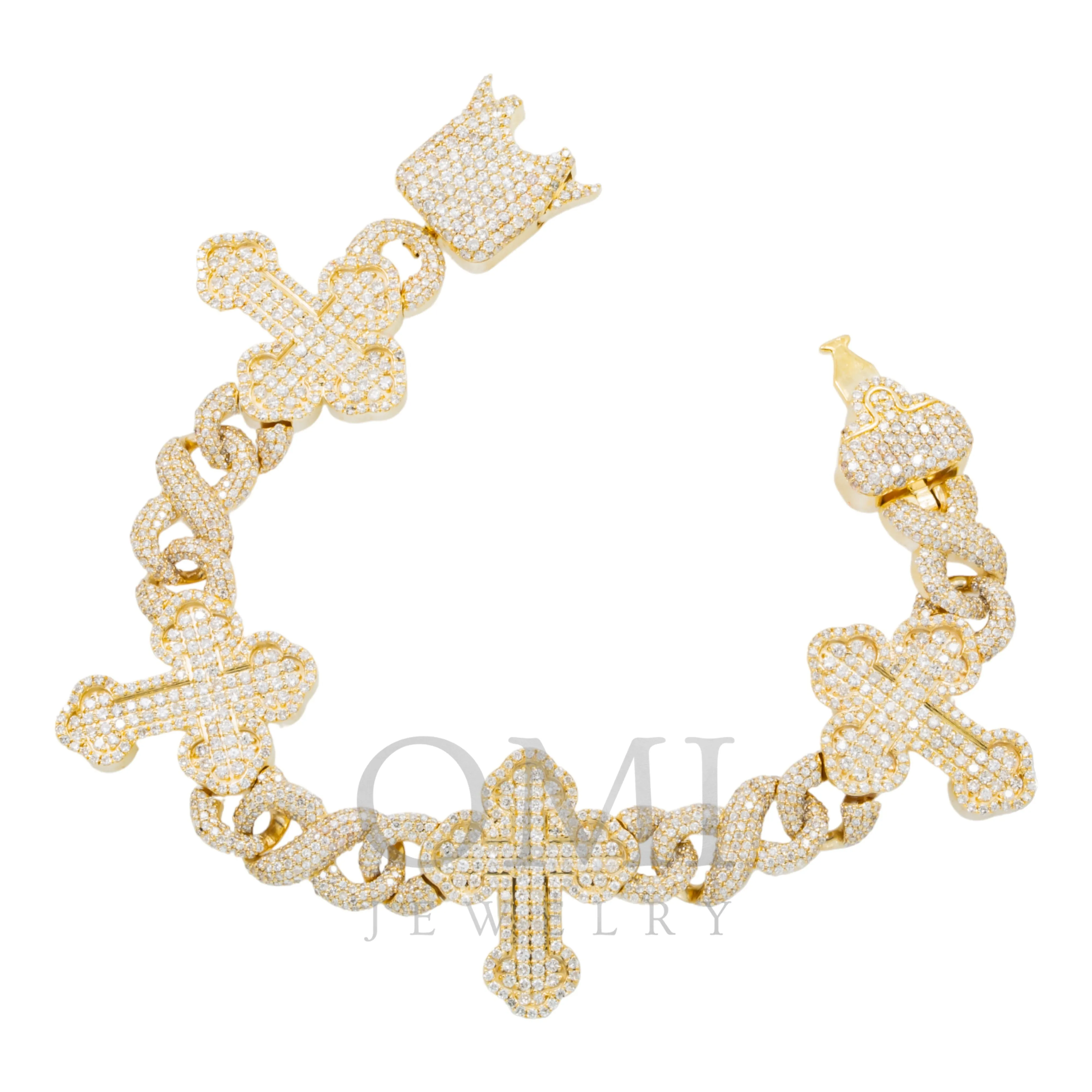 10K GOLD ROUND DIAMONDS CROSS INFINITY CHAIN BRACELET 11.45 CT