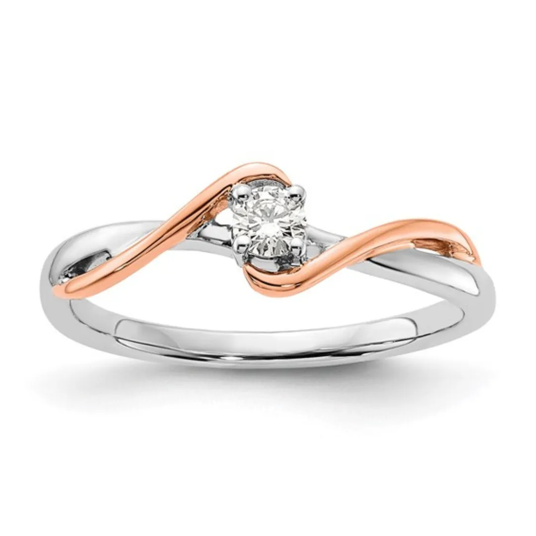 14K Dual Tone Solitaire Diamond Wedding Ring