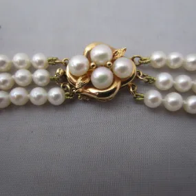 14K Gold Clasp And Cultured Pearl Choker Necklace Vintage c1960