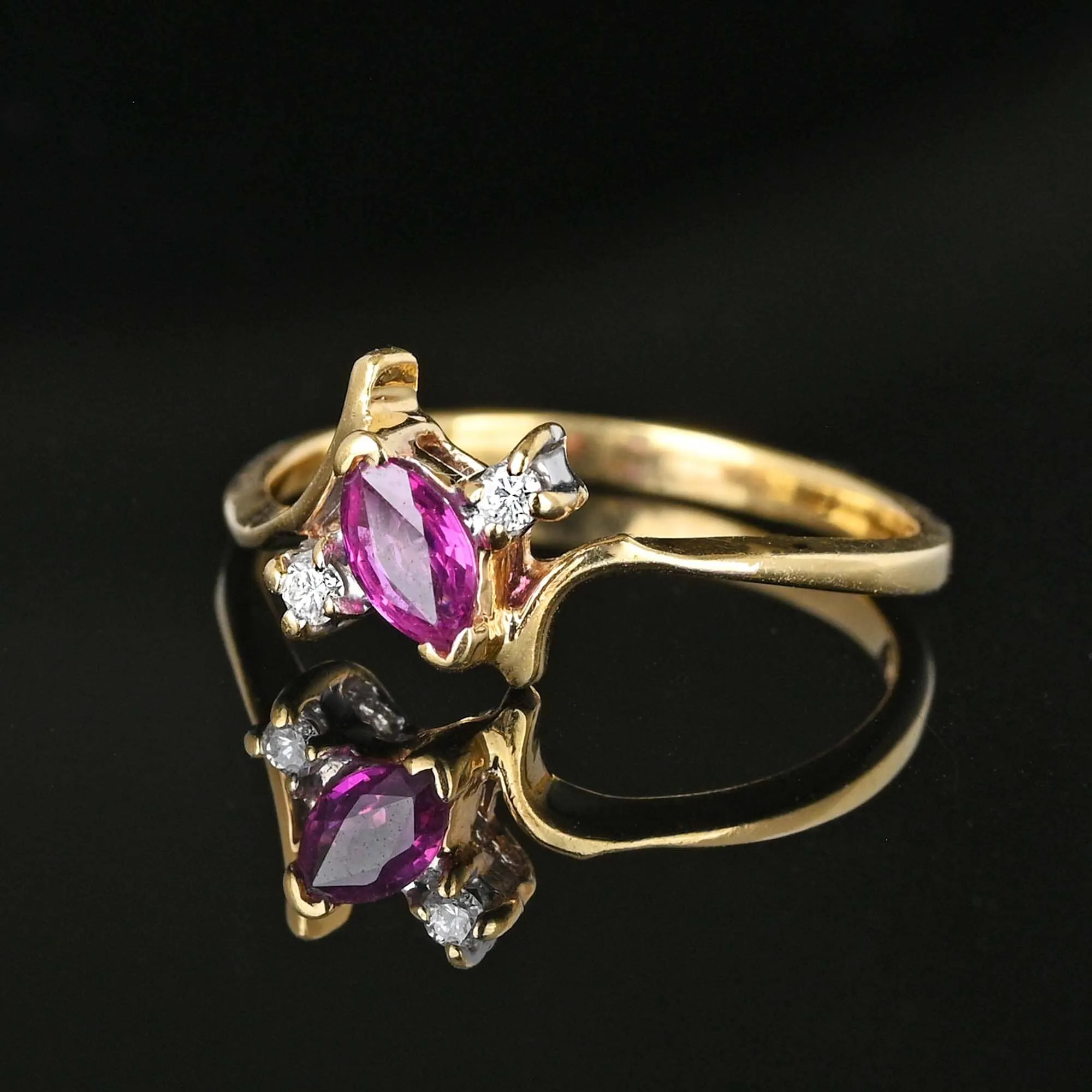 14K Gold Marquis Pink Sapphire Ring Diamond Accents