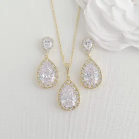 14K Gold Plated Wedding Jewelry Set for Brides- Evelyn