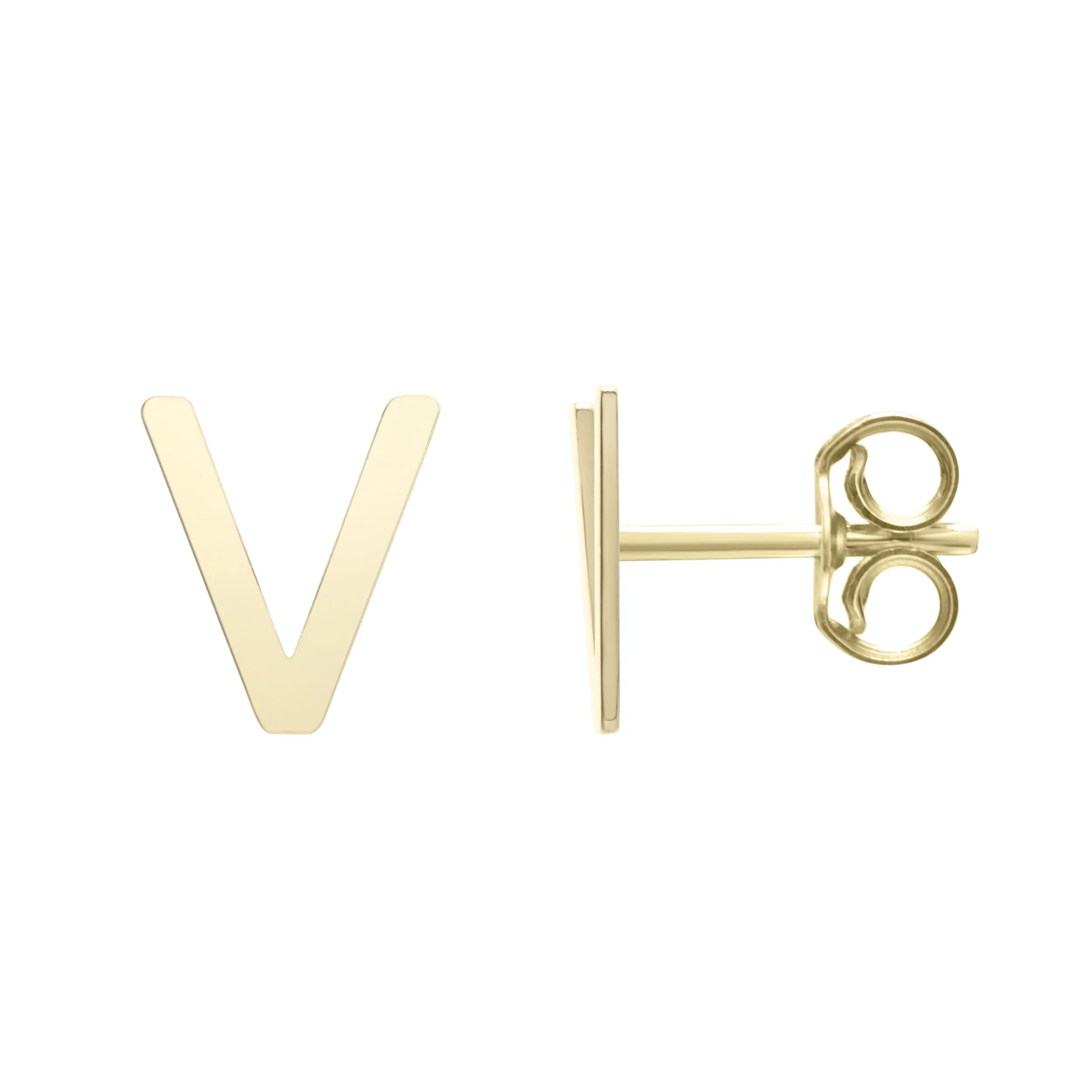 14k Yellow Gold Initial Letter Stud Earrings