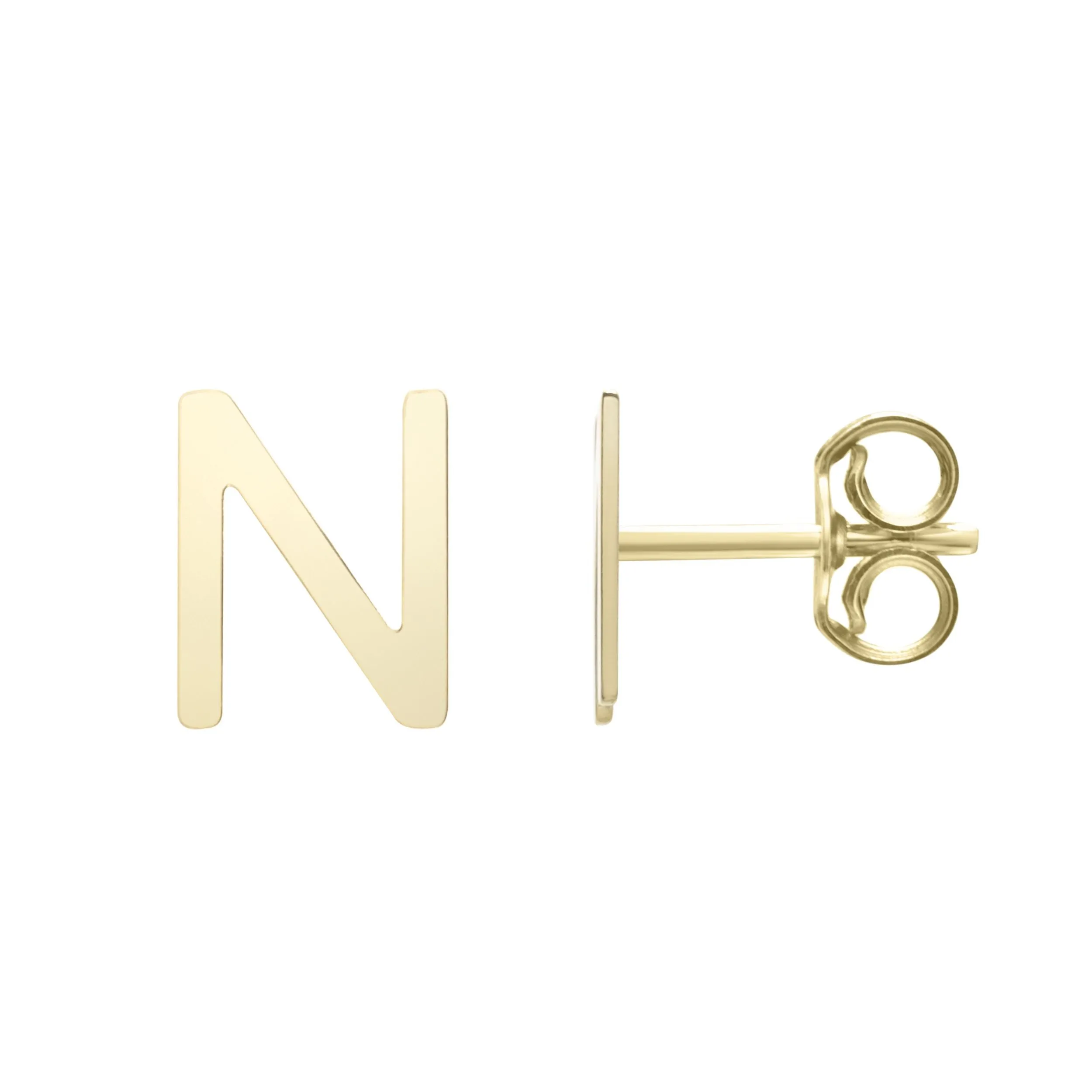 14k Yellow Gold Initial Letter Stud Earrings