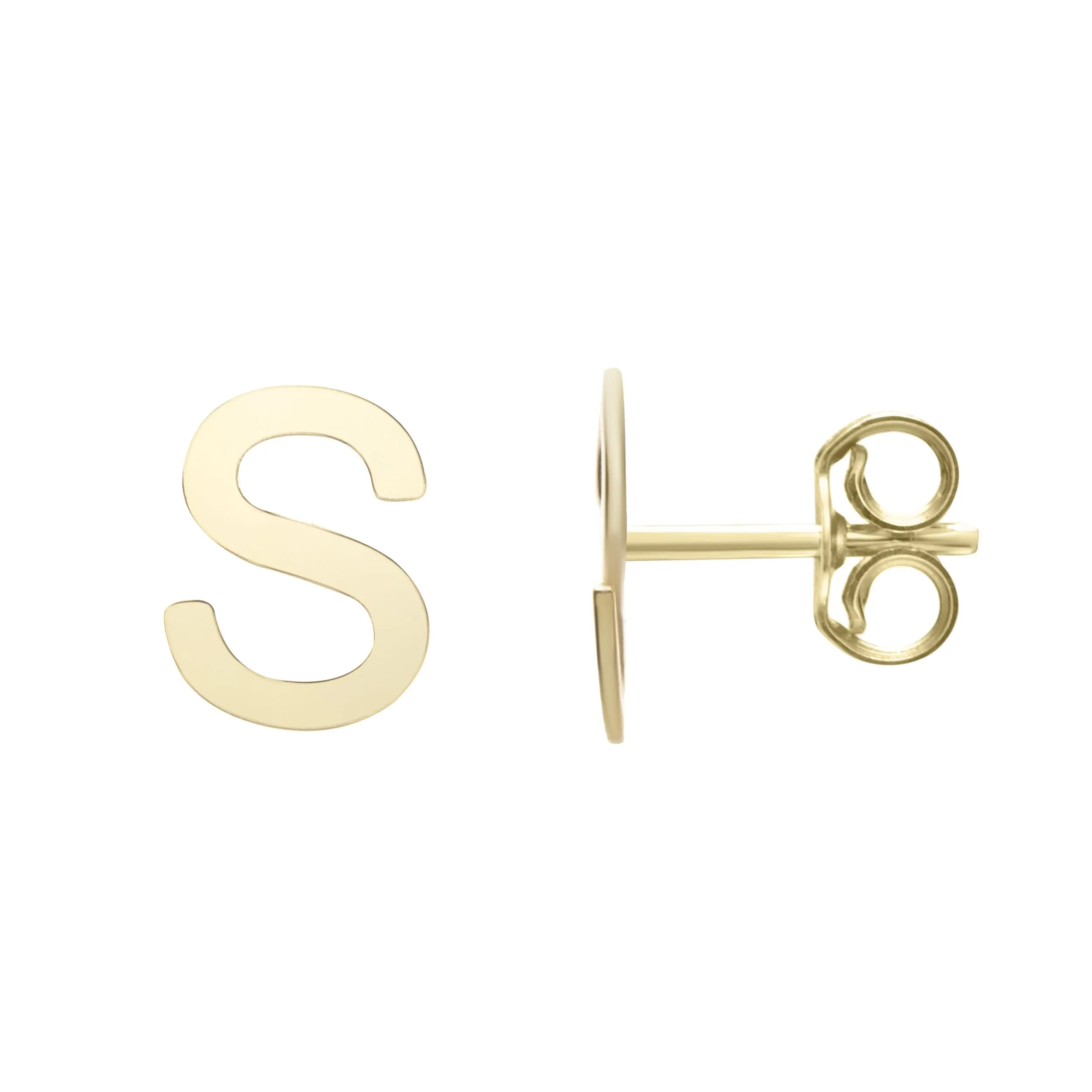 14k Yellow Gold Initial Letter Stud Earrings