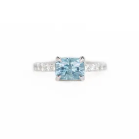 1.75ct East-West Radiant Cut Montana Sapphire with Diamond Band in 14k White