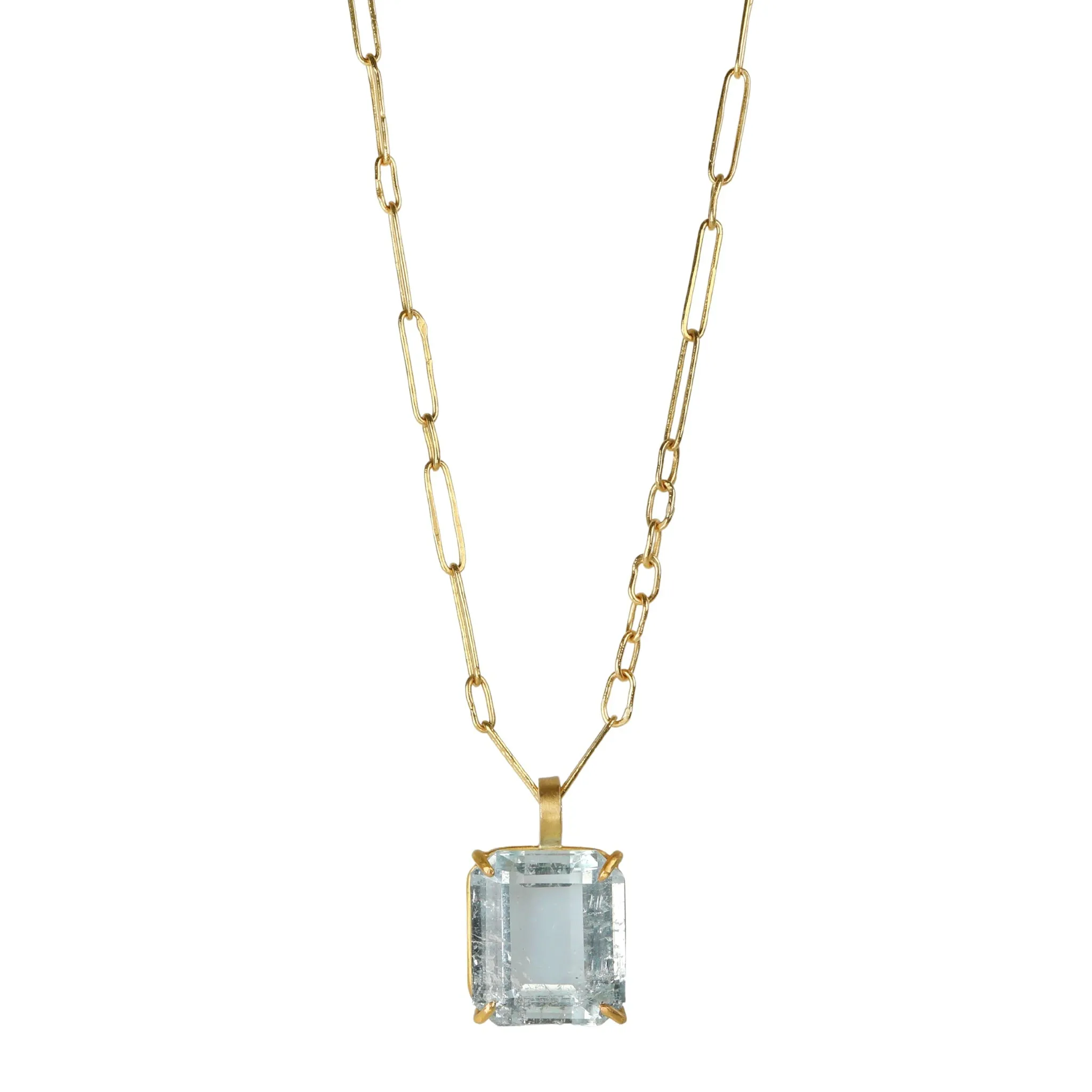 18 & 22K Gold Prong-Set Emerald-Cut Pale Aquamarine Pendant