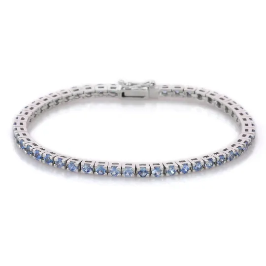 18K White Gold Blue Sapphire Tennis Bracelet