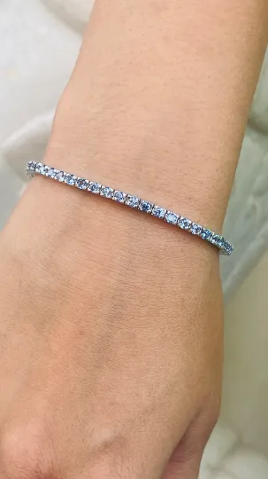 18K White Gold Blue Sapphire Tennis Bracelet