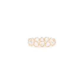 18K Yellow Gold Heart Shape Rainbow Moonstone Band