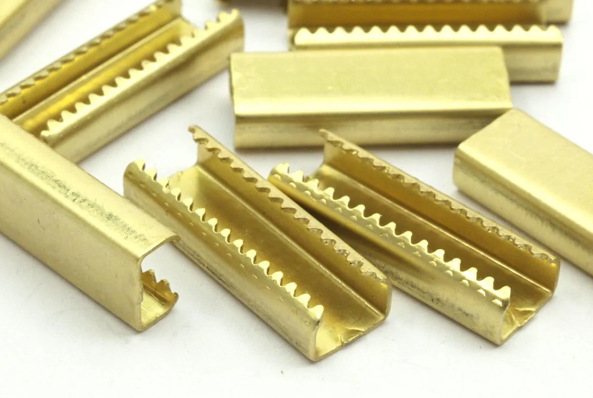 20 Raw Brass Ribbon Crimp, Leather Cord Ends, Findings (23.5mmx8.2mm) Brs 2329p A0635