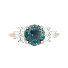 2.07ct Untreated Green Parti Sapphire and White Diamond Side Stone Cluster Ring in 14K Rose Gold