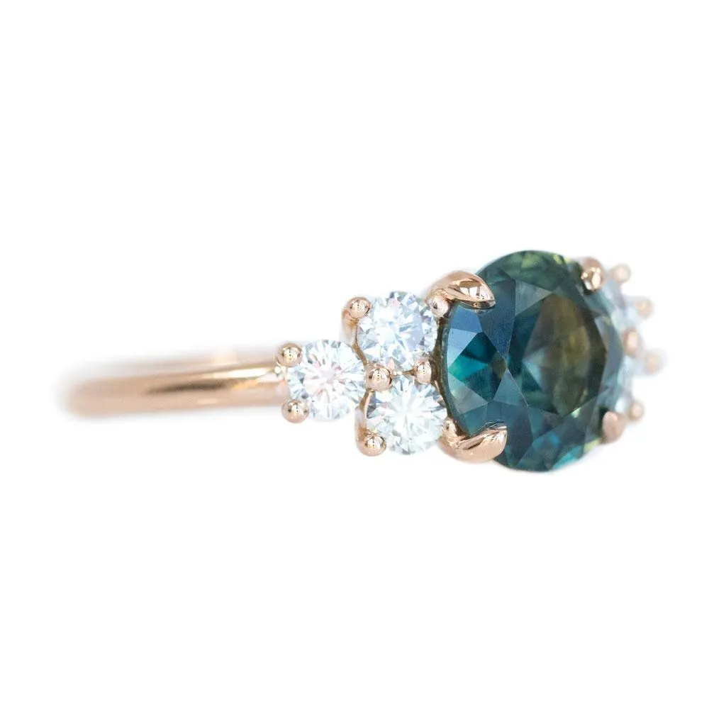 2.07ct Untreated Green Parti Sapphire and White Diamond Side Stone Cluster Ring in 14K Rose Gold