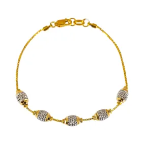 22K Multi Tone Gold Bracelet W/ Yellow & White Gold Accent Beads