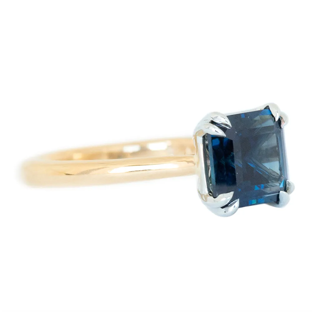 2.83ct GIA Asscher Cut Blue Sapphire in Classic Cathedral Double Prong Solitaire