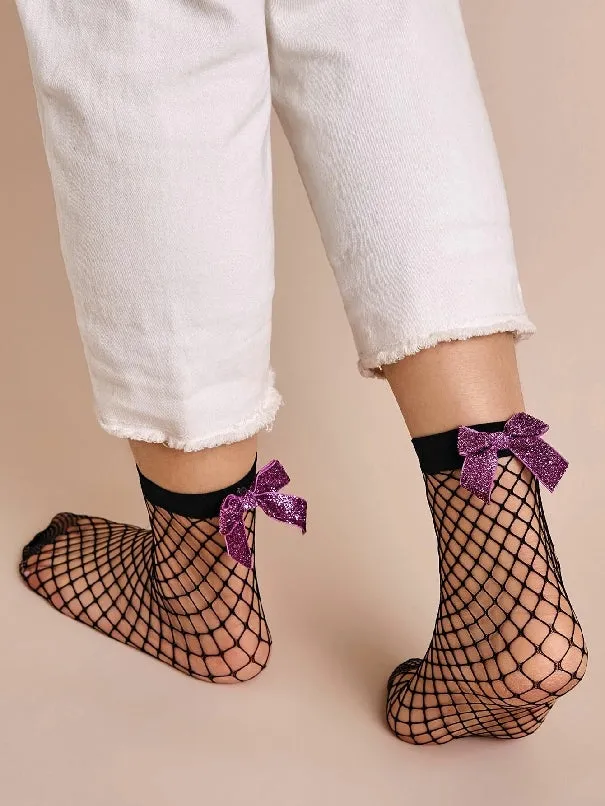 2pairs Bow Tie Decor Fishnet Socks