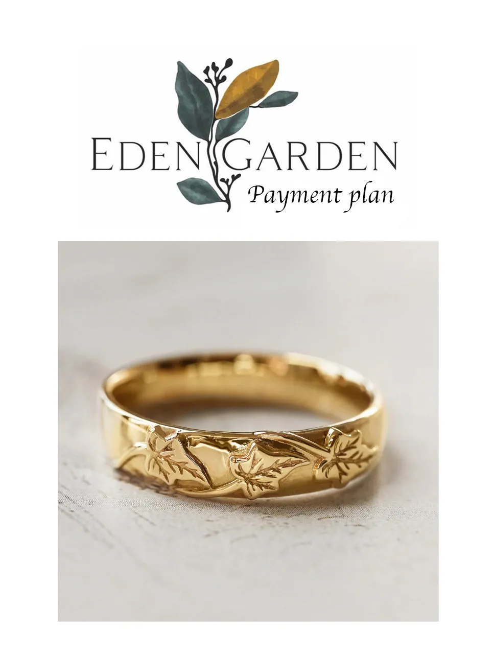 3 instalments payment plan: Men's wedding band, ivy leaves ring