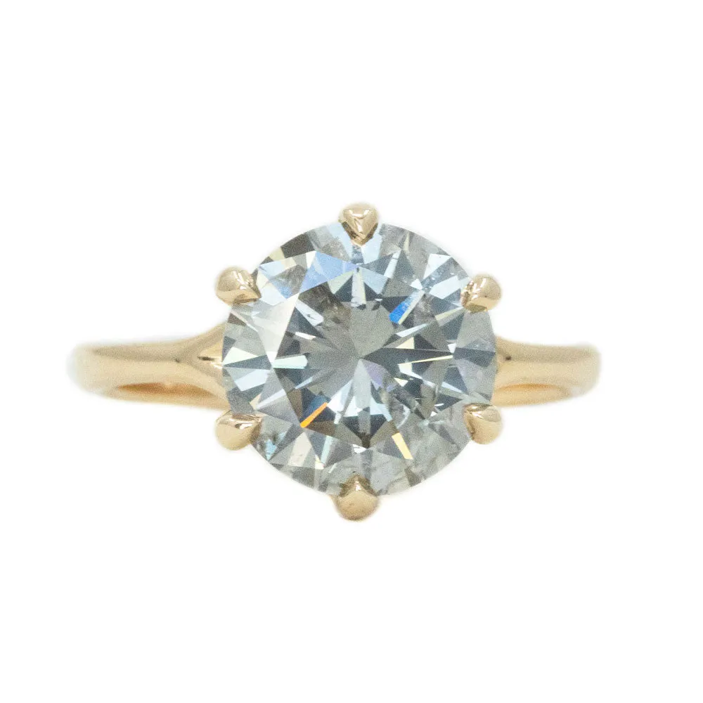 3.03ct Grey Diamond Six Prong Split Shank Solitaire In 14k Yellow Gold