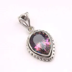 92.5 Sterling Silver Antique Pendant Rainbow Quartz, Handmade Jewelry