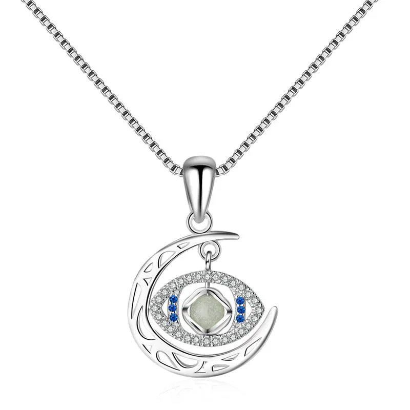 925 Sterling Silver Crescent Moon Eye Pendant Necklace