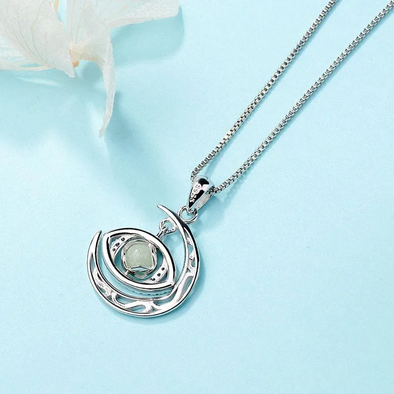 925 Sterling Silver Crescent Moon Eye Pendant Necklace