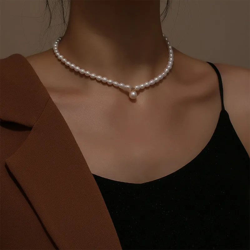 925 Sterling Silver White A-Grade Freshwater Cultured-Pearl Necklace LJ39