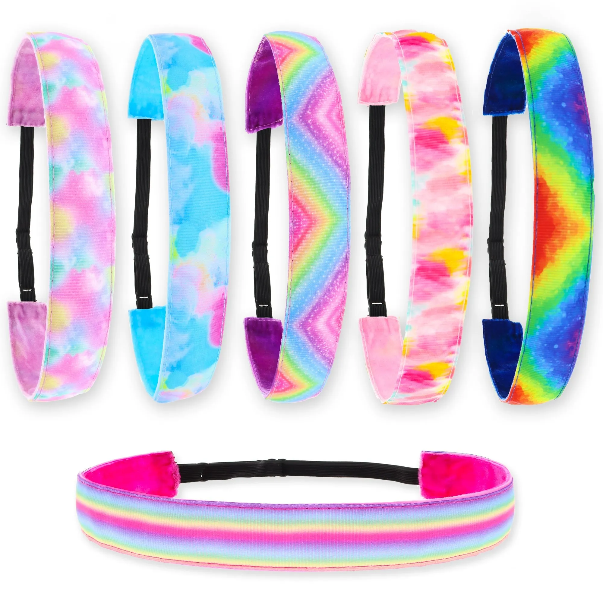 Adjustable No Slip Tie Dye Headbands - 6 Pack