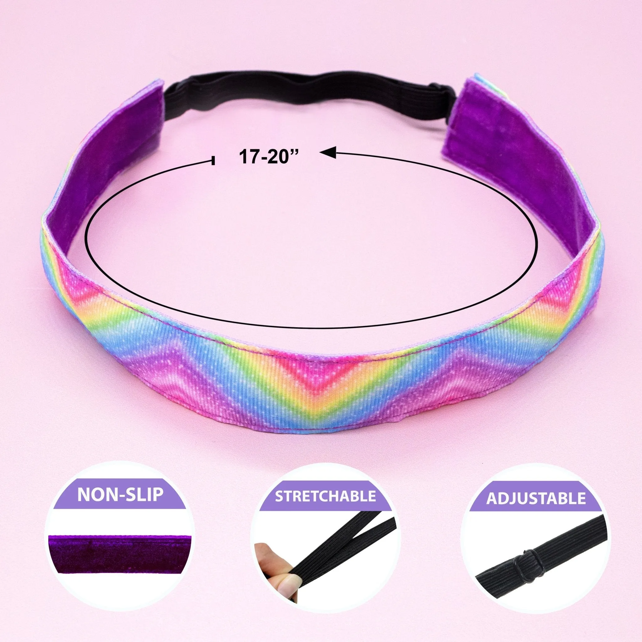 Adjustable No Slip Tie Dye Headbands - 6 Pack