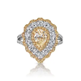 Amari 3 Carat Yellow Pear Shape Diamond Engagement Ring in 18k White Gold By Mike Nekta