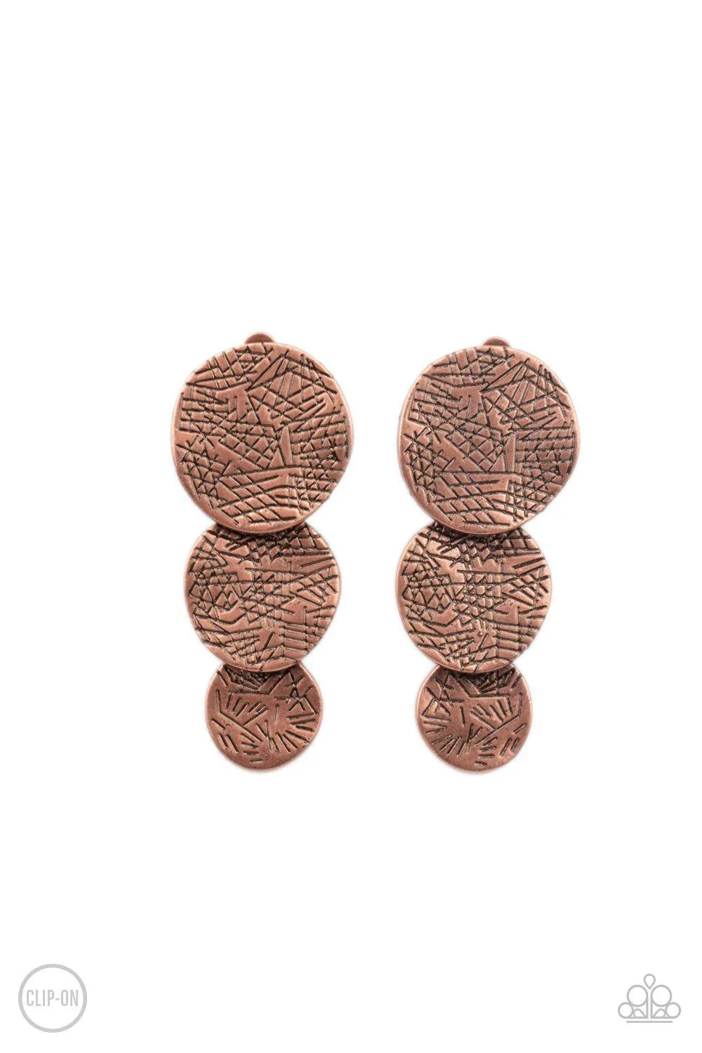 Ancient Antiquity Copper Clip-On Earrings - Paparazzi Accessories