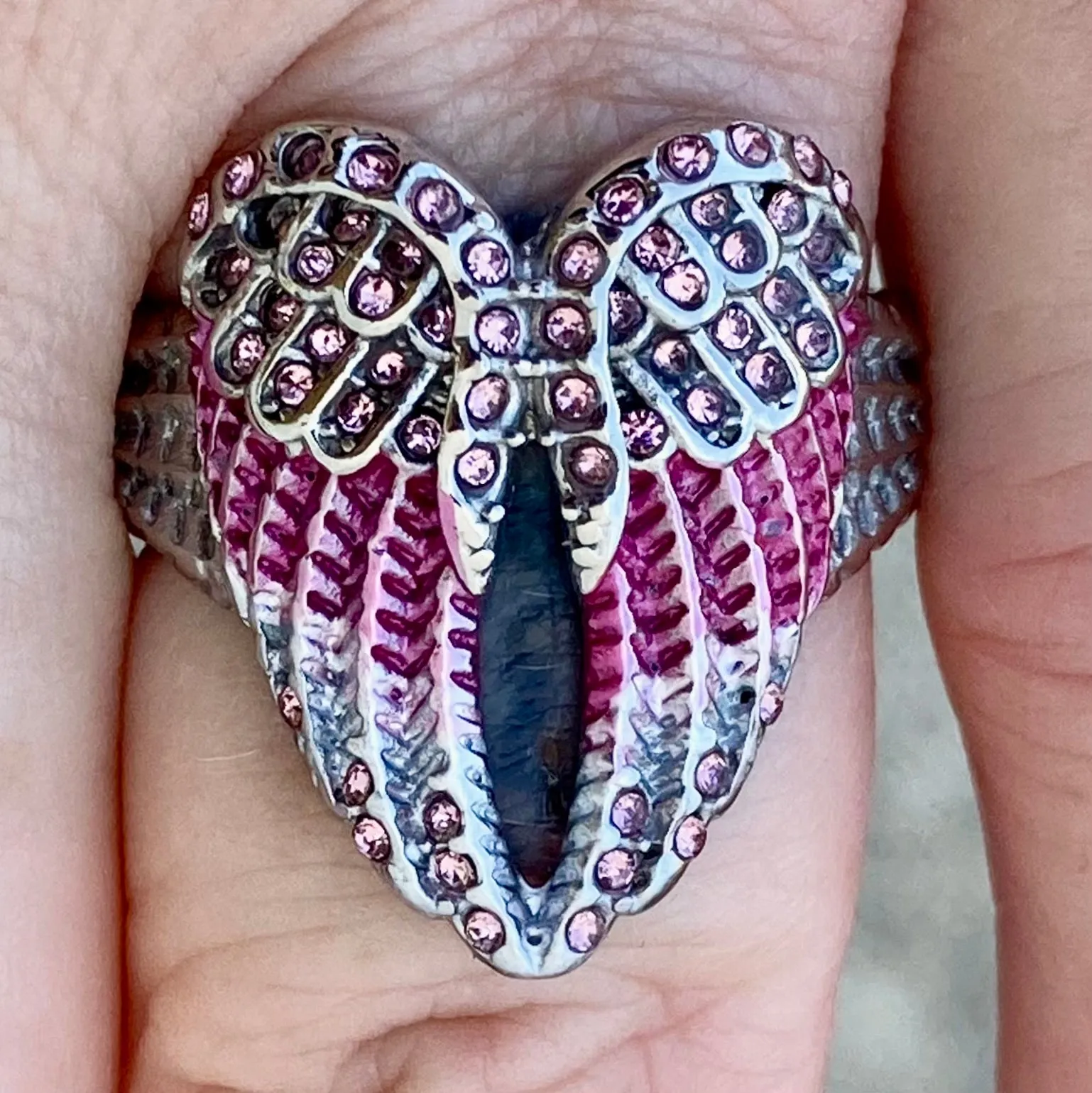 Angel Heart Wing Ring - Pink Stone - R248