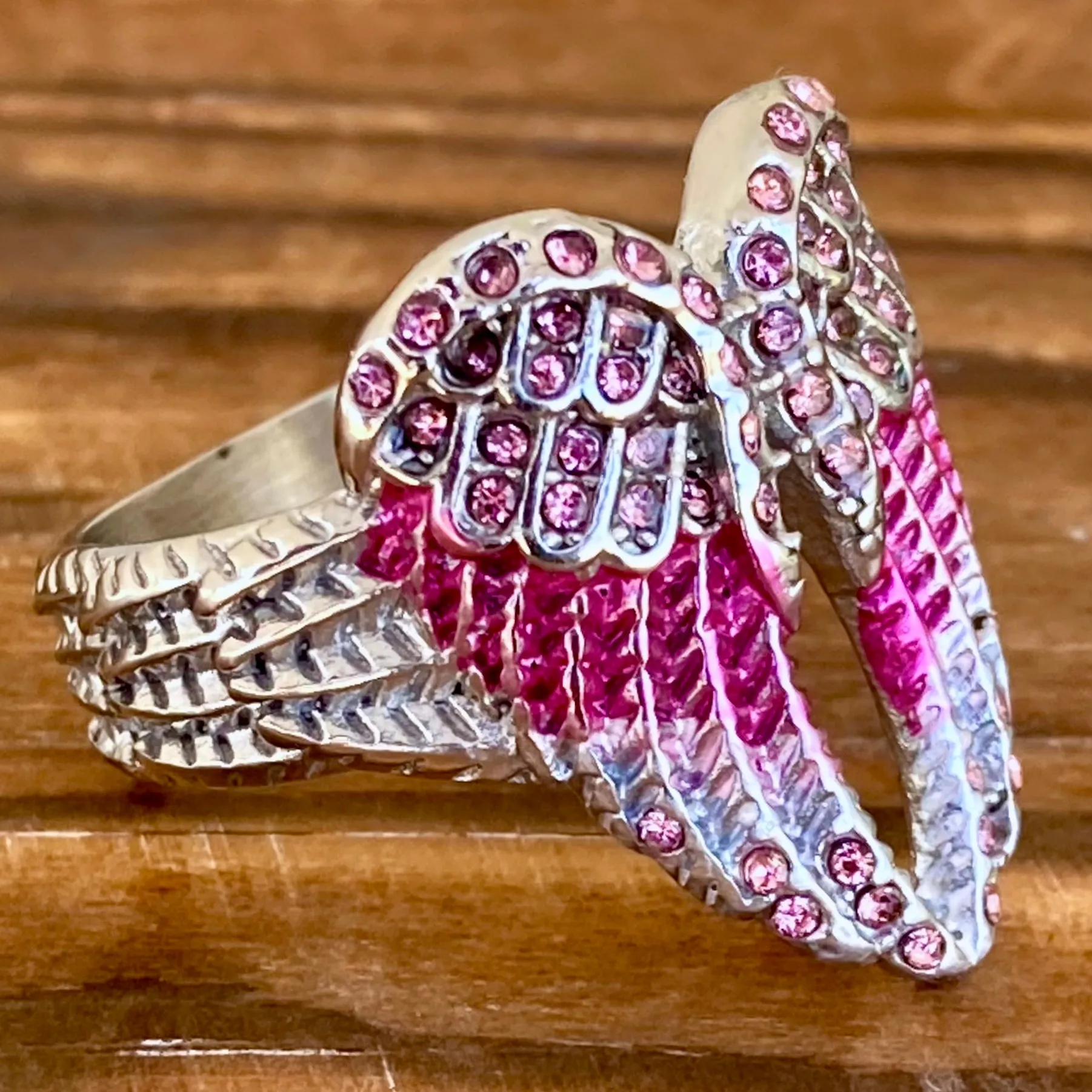 Angel Heart Wing Ring - Pink Stone - R248