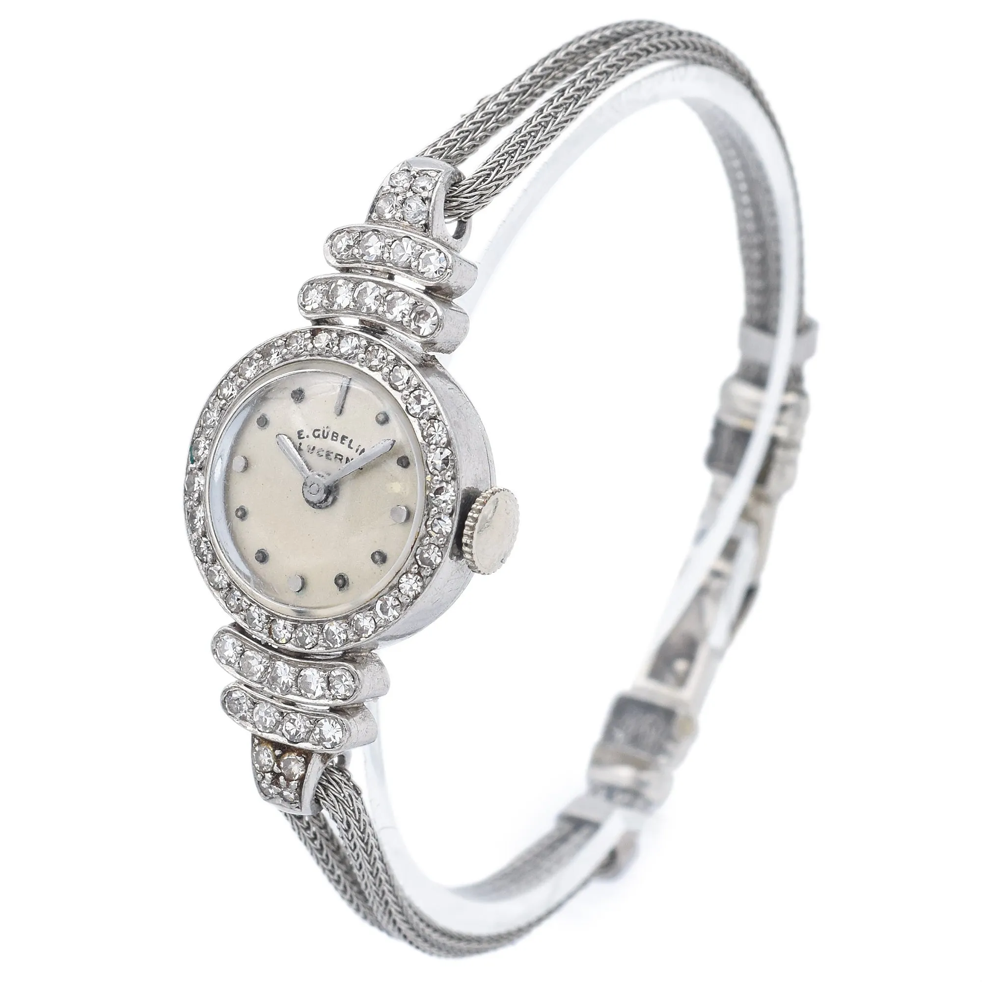 Antique Art Deco E. Gubelin Lucerne 950 Platinum Diamond Ladies Hand Wind Watch