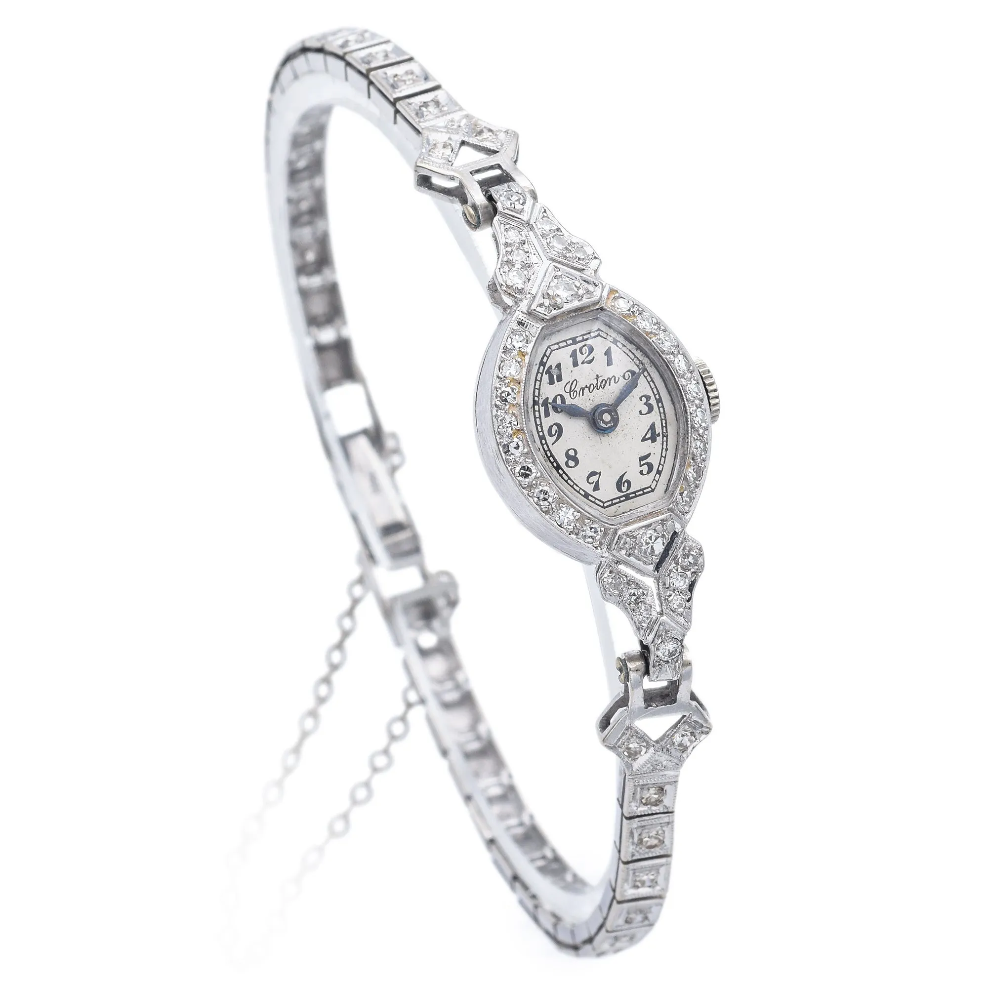 Antique Croton 0.82TCW Diamond Women's 17J 900 Platinum Hand Wind Watch 14K Band