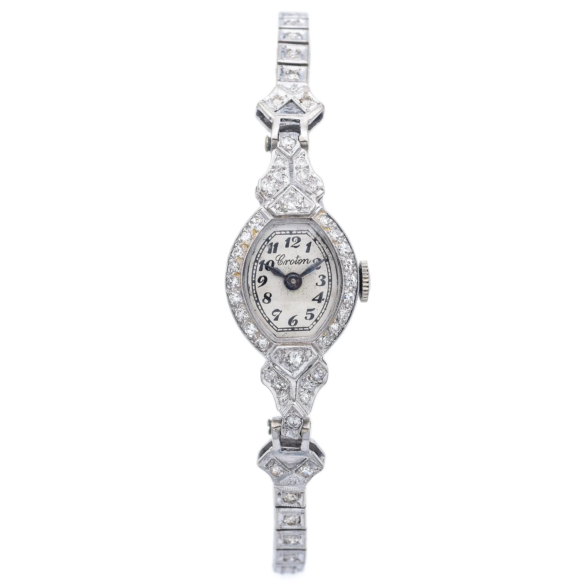 Antique Croton 0.82TCW Diamond Women's 17J 900 Platinum Hand Wind Watch 14K Band