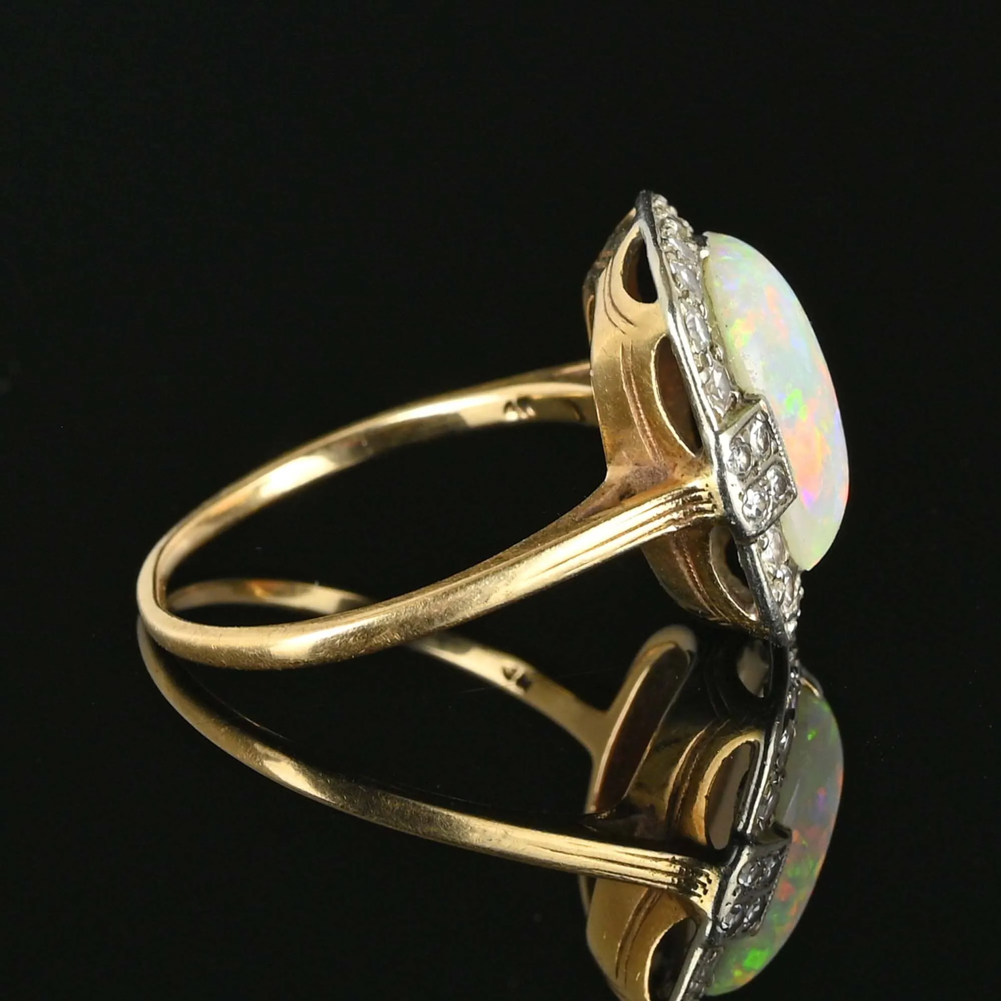 Antique Diamond Halo Opal Ring in Platinum & 14K Gold