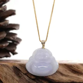 Baikalla "Laughing Buddha" 14k Yellow Gold Genuine Lavender Jadeite Jade with VS1 Diamonds Bail