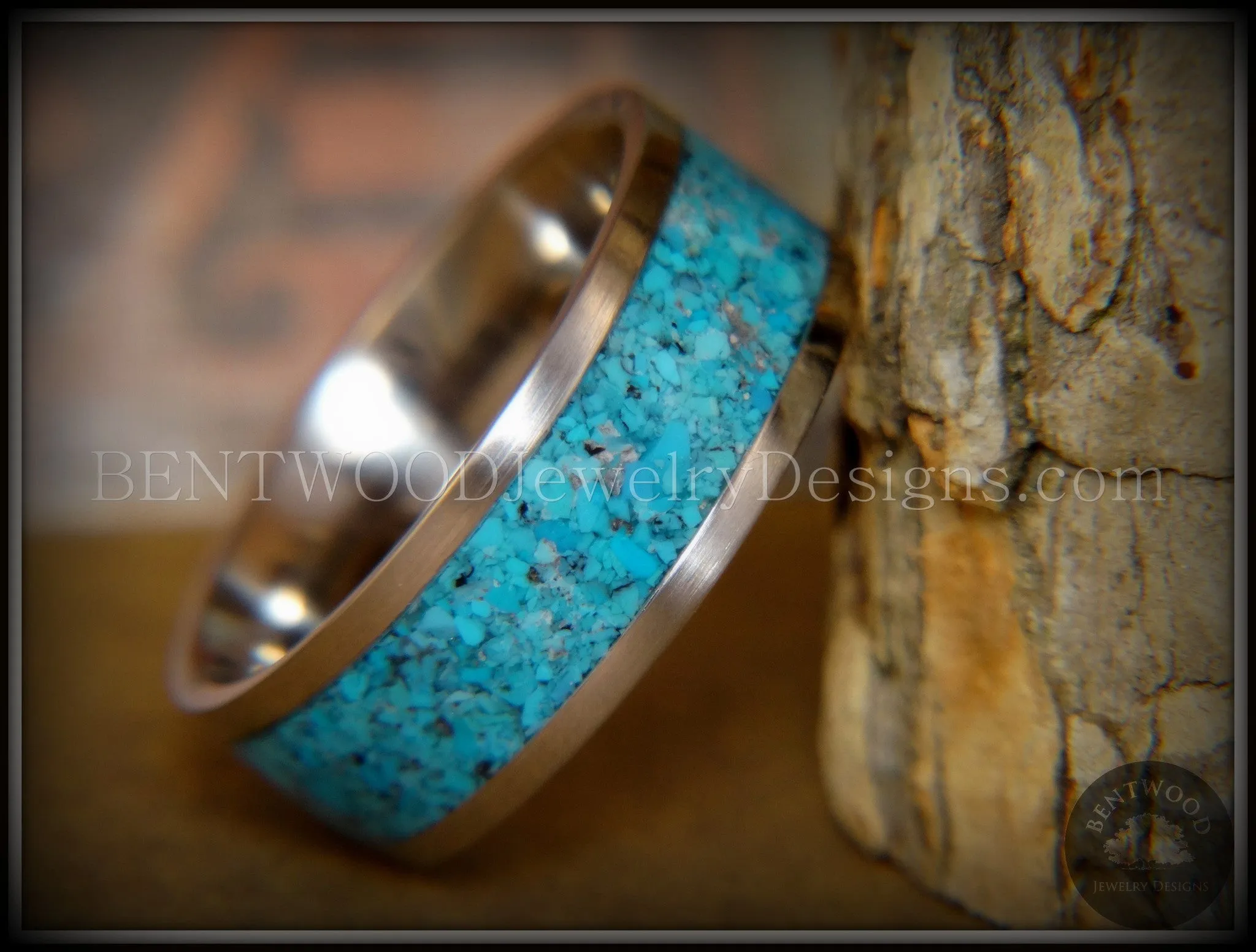 Bentwood Ring - Turquoise Inlay on Surgical Grade Stainless Steel Comfort Fit Metal Core