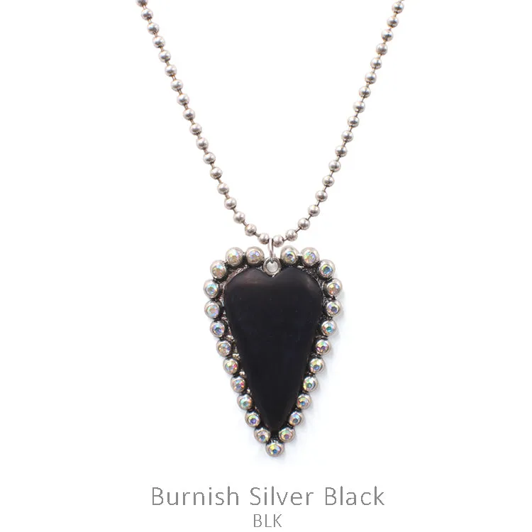 Black Heart Pendant on Silver Ball Chain Necklace