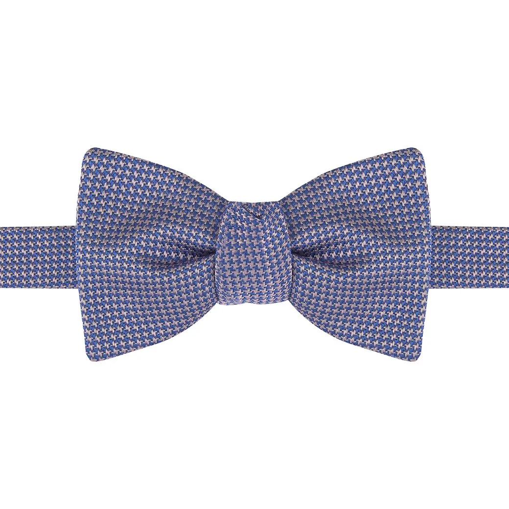 Blue and Pink Houndstooth Silk Bow Tie