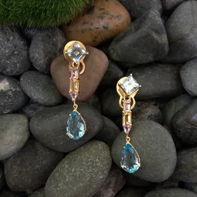 Blue Topaz stud with Amethyst, Citrine & Blue Topaz Twinset Earrings