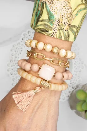 Boho Beads Tassel Bracelets set with Semi Precious stone Peach