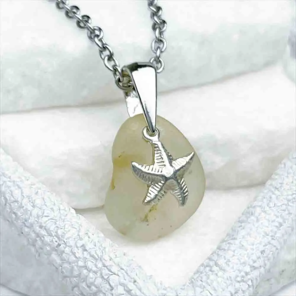 Bonfire Clear Sea Glass Pendant with Starfish Charm | 5243