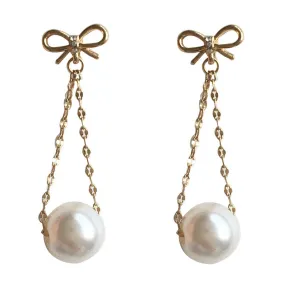 Bow Pearl Earrings Silver