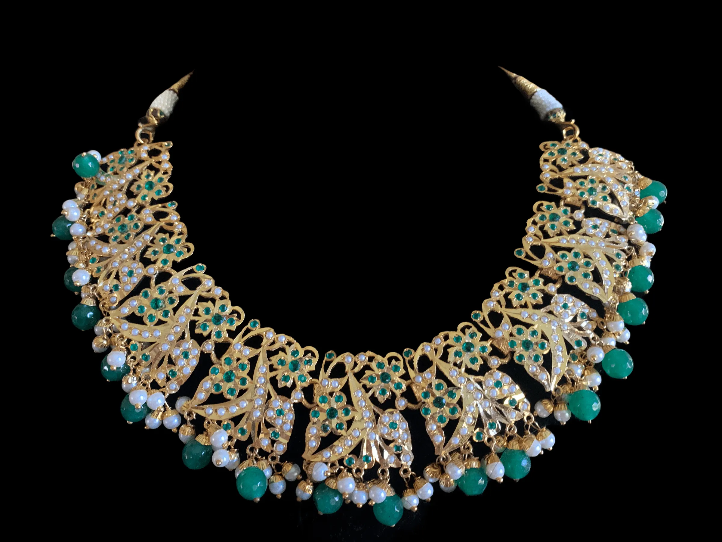 BR76 Nayaab pearl jadau necklace - green (READY TO SHIP )