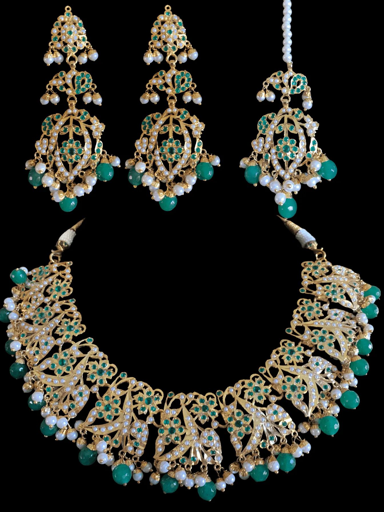 BR76 Nayaab pearl jadau necklace - green (READY TO SHIP )