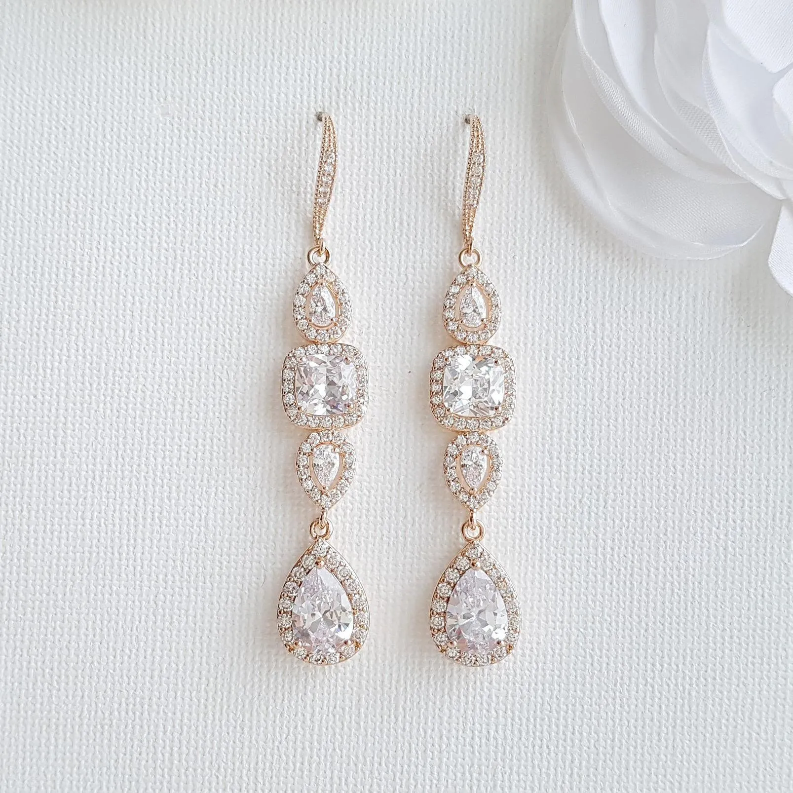 Bridal Dangle Drop Earring Rose Gold-Gianna