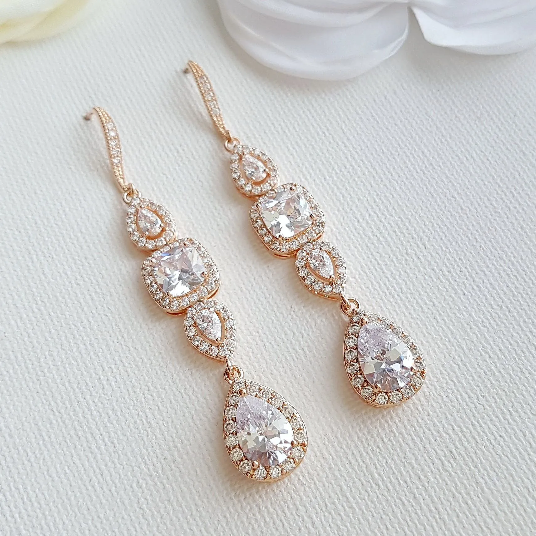 Bridal Dangle Drop Earring Rose Gold-Gianna